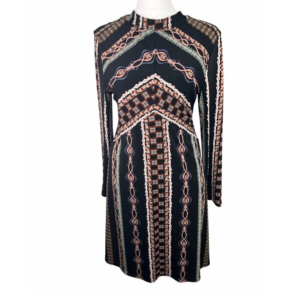 Free People Stella Mini Dress Boho Chic Long Sleeve Geometric Print Medium - Picture 4 of 14